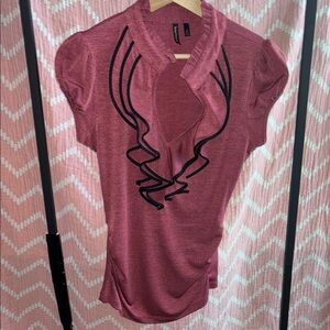 Elegant Pink and Black Ruffled Women's Top